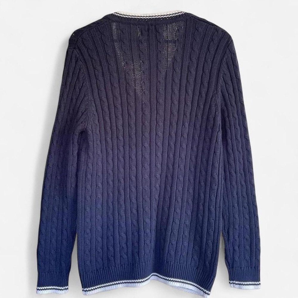 Cabin Creek Navy Blue & White Cotton Knit Ribbed V-Neck Cardigan M - Picture 4 of 6